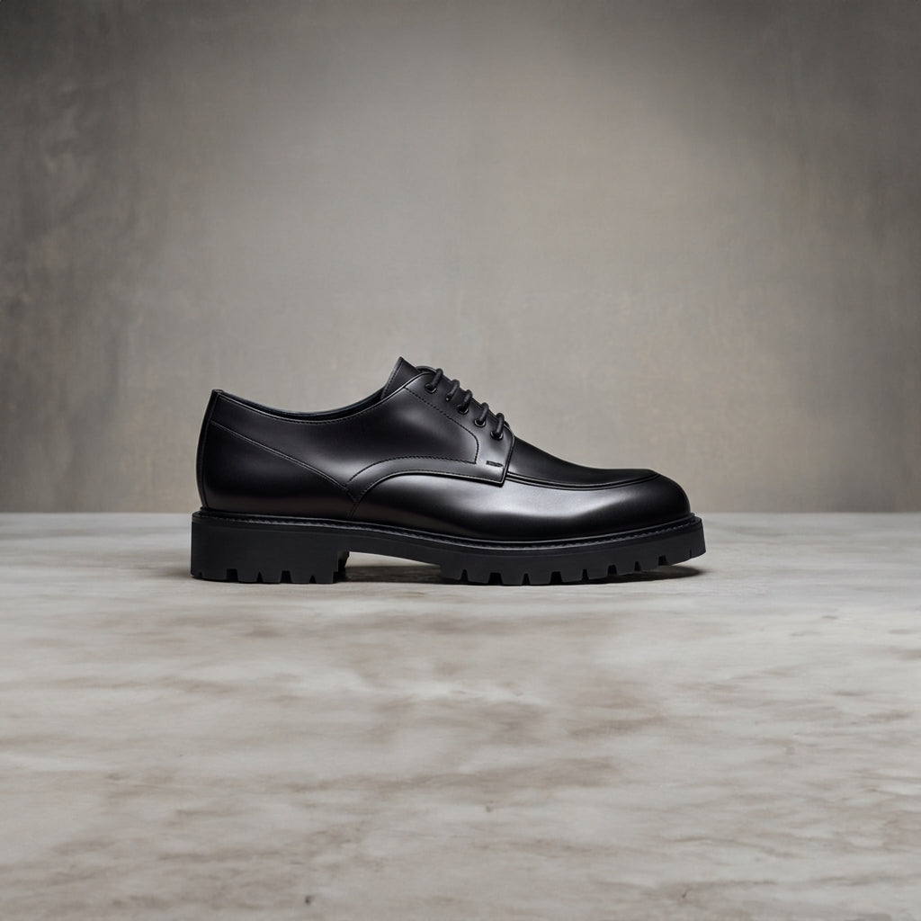 Black Leather Orion Chunky Derby Shoes - SS23