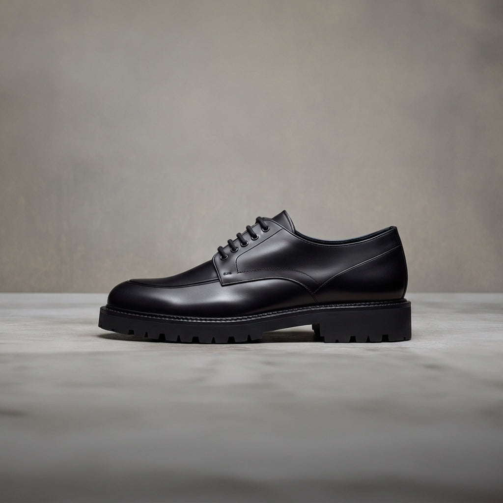 Black Leather Orion Chunky Derby Shoes - SS23