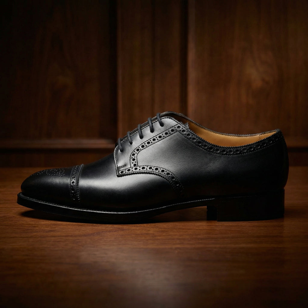 Black Leather Friars Brogue Derby Shoes