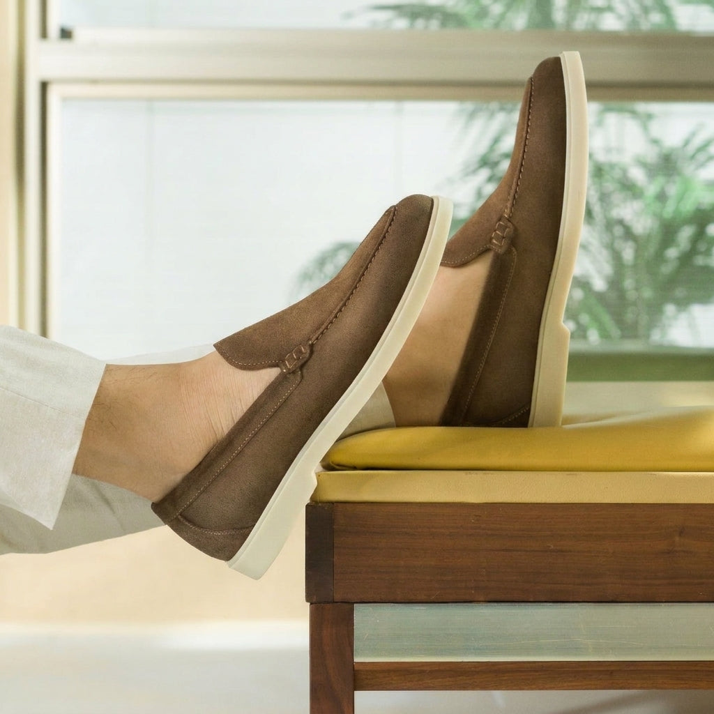 Brown Suede Authentia Loafers with White Soles - Summer 2024 Collection