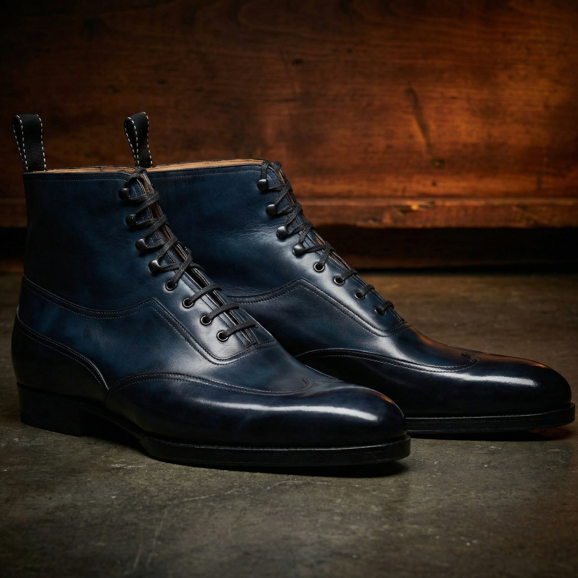 Navy Blue Leather Hendon Lace Up Boots โ Costoso Italiano