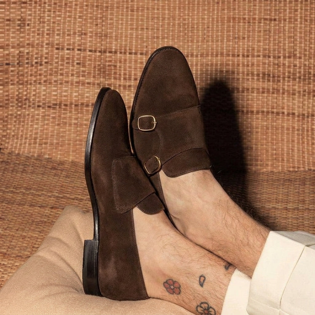 Brown Suede Nicoten Monk Strap Shoes -  Work Edition - ITALIAN AW26