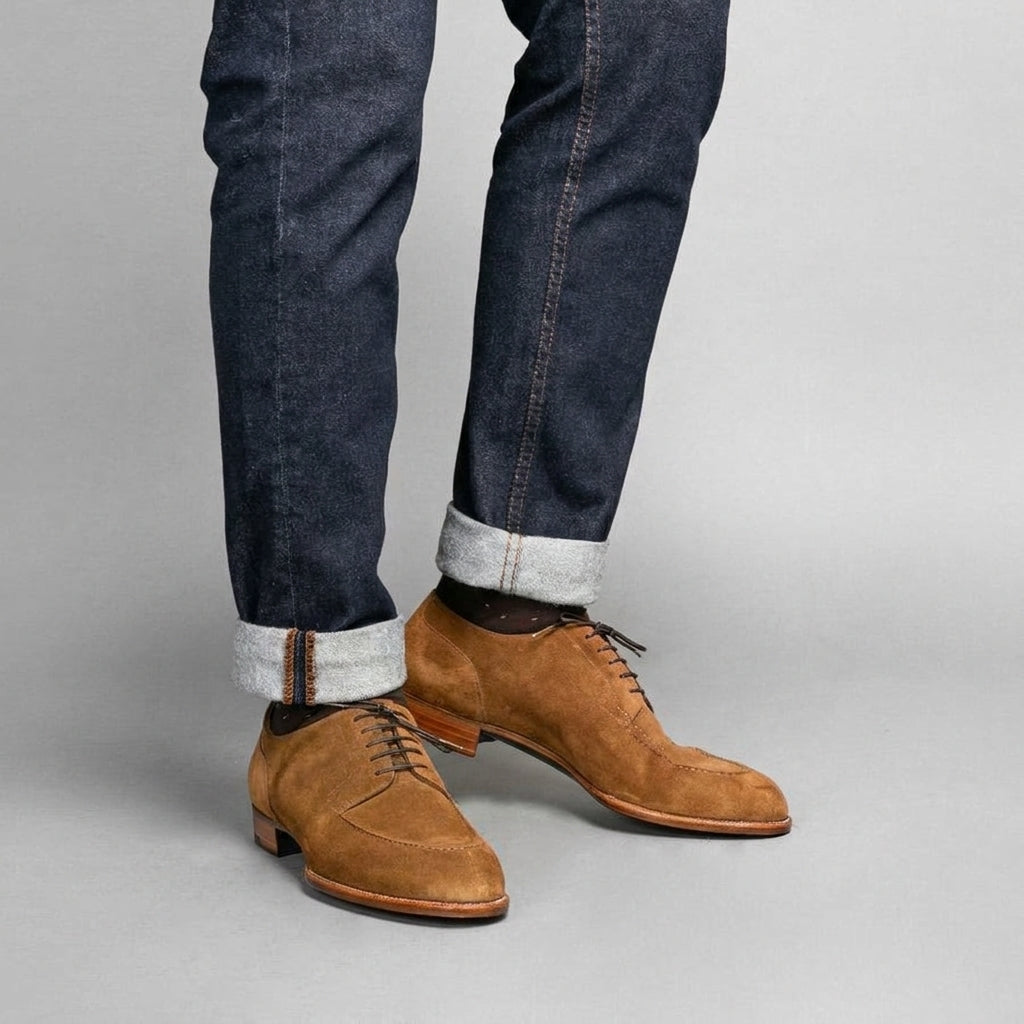 Tan Suede Edara Split Toe Derby Shoes- Formal Shoes - AW24 - ITALIAN AW26