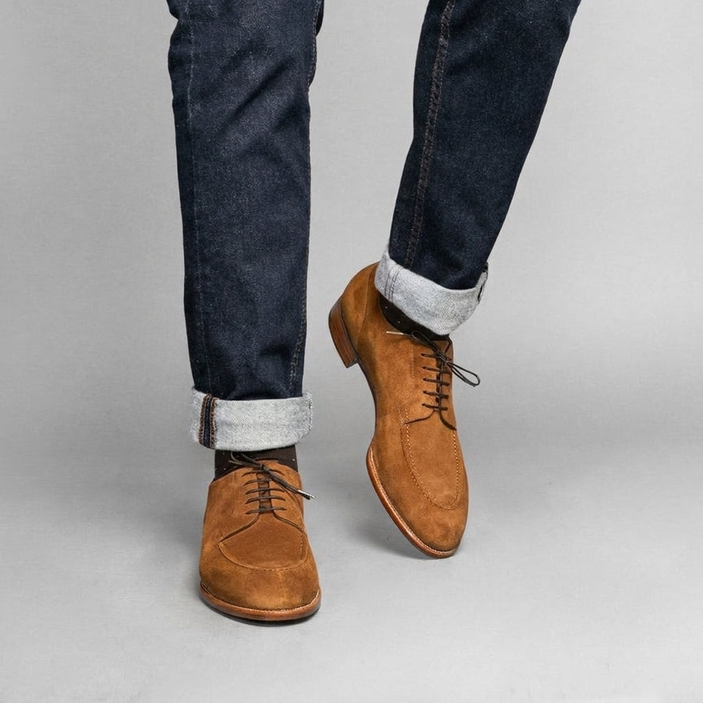 Tan Suede Edara Split Toe Derby Shoes- Formal Shoes - AW24 - ITALIAN AW26