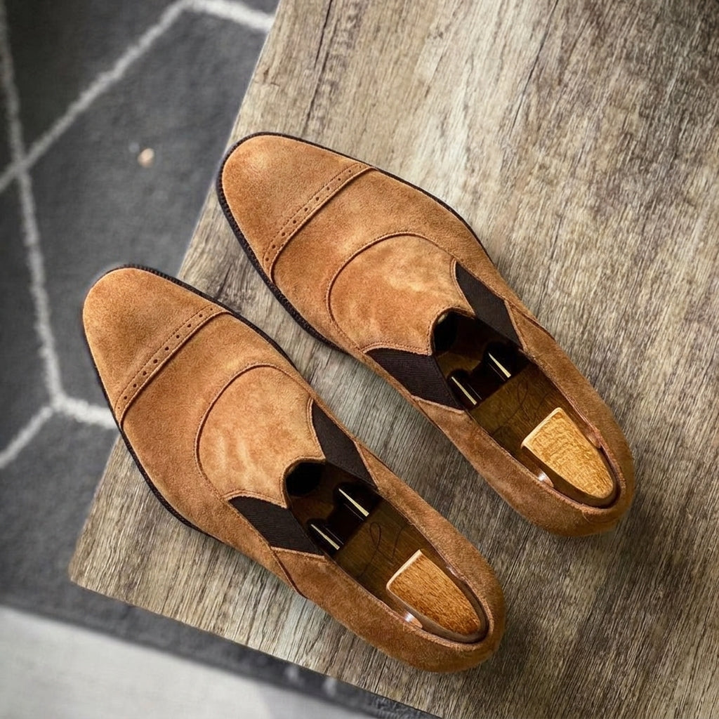 Tan Suede Fandara Slip On Brogue Toe Cap Loafers - AW24