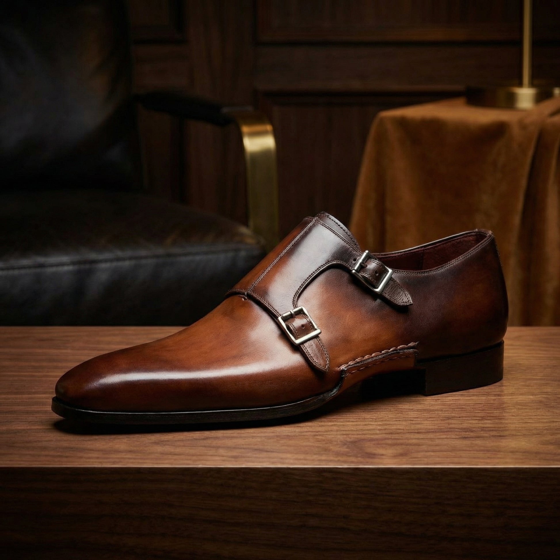 Tan & Brown Leather Ballina Monk Straps Shoes
