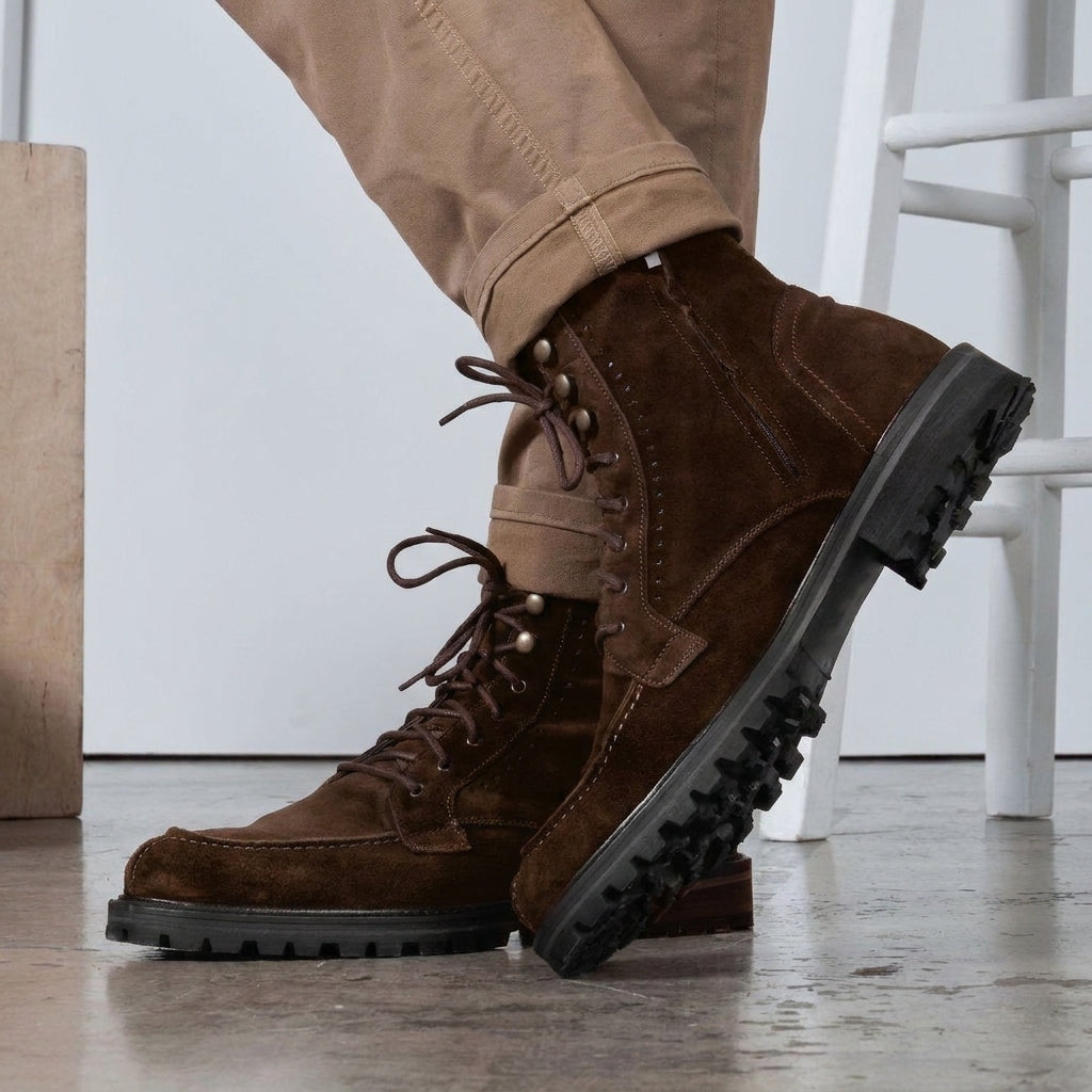 Brown Suede Preston Lace Up Hiking Combat Boots for Men - AW24