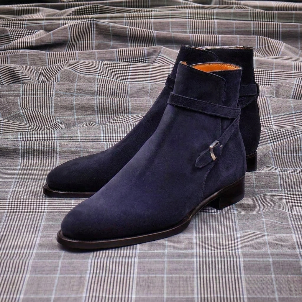 Navy Blue Suede Jodhpur Boots for Men