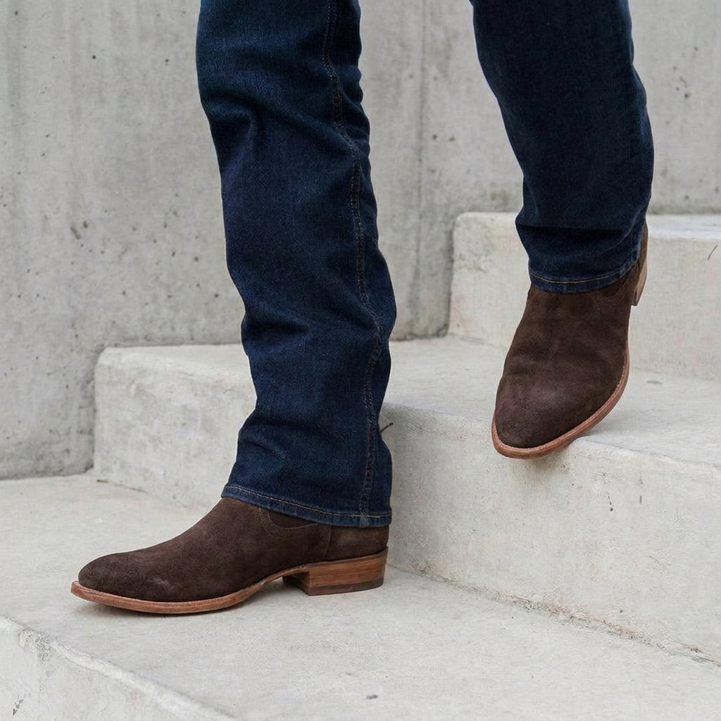 Beige Suede Bastrop Slip On Zipper Western Cowboy Boots - AW24 - ITALIAN AW26