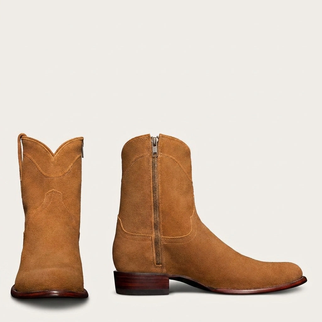 Tan Suede Bastrop Slip On Zipper Western Cowboy Boots - AW24