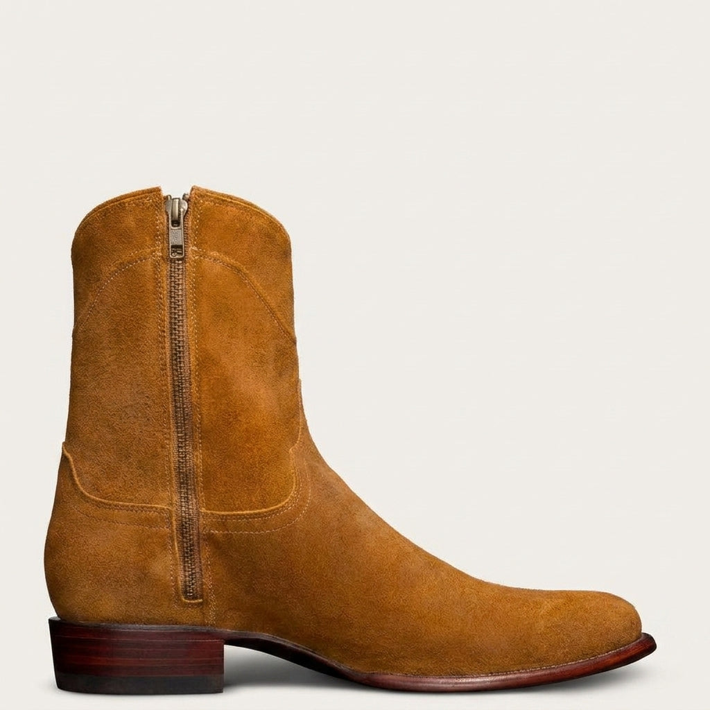 Tan Suede Bastrop Slip On Zipper Western Cowboy Boots - AW24