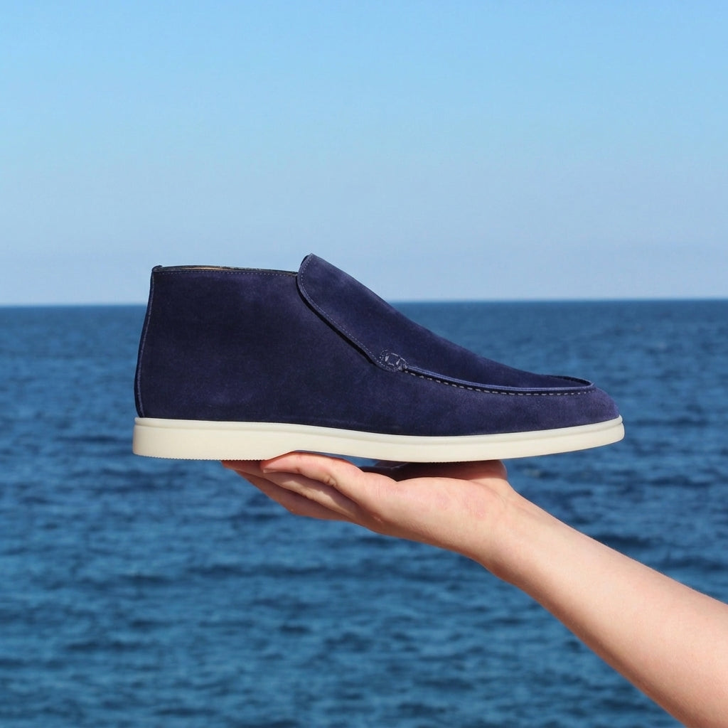 Luxury Edition - Artisian Made Navy Blue Italian Suede Athena City Half Boots - AW24