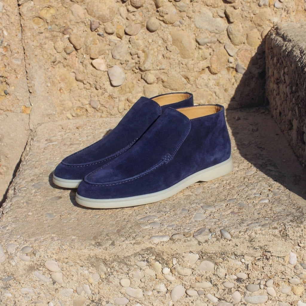 Luxury Edition - Artisian Made Navy Blue Italian Suede Athena City Half Boots - AW24