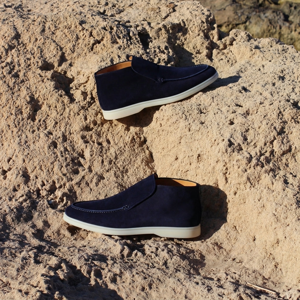 Luxury Edition - Artisian Made Navy Blue Italian Suede Athena City Half Boots - AW24