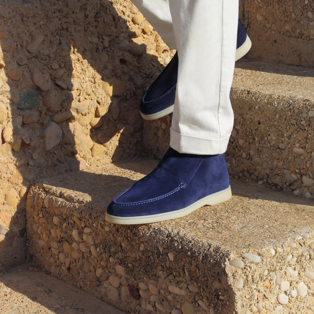 Luxury Edition - Artisian Made Navy Blue Italian Suede Athena City Half Boots - AW24