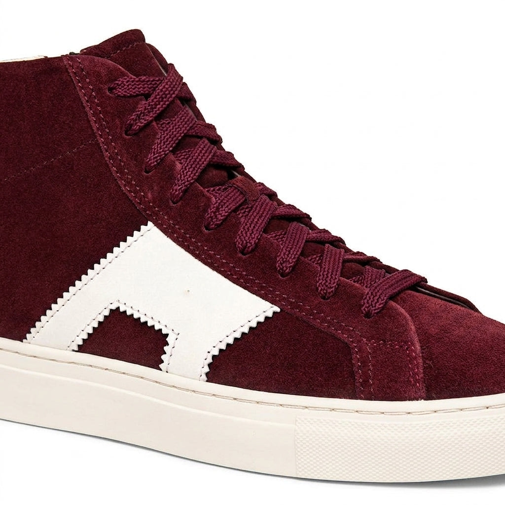 Burgundy Suede Wolfton Lace Up High Top Sneakers - AW24