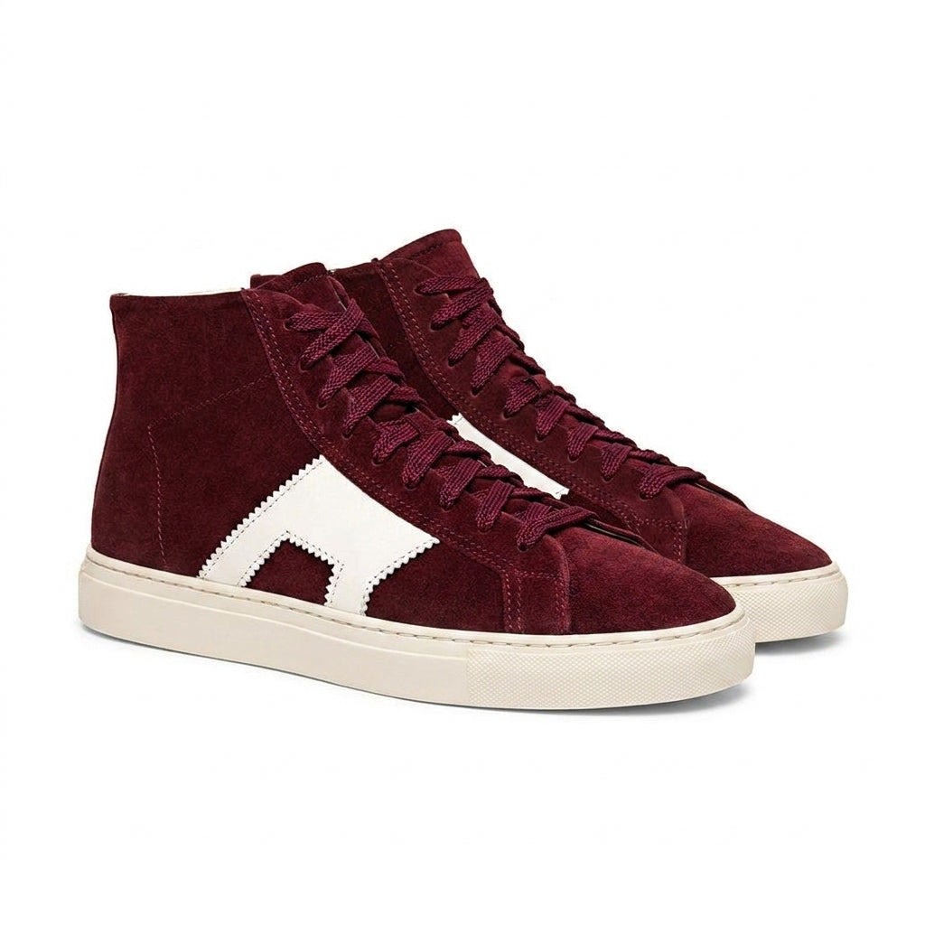 Burgundy Suede Wolfton Lace Up High Top Sneakers - AW24