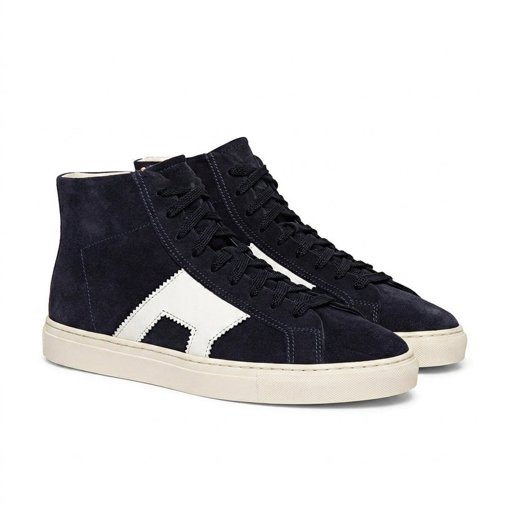 Navy Blue Suede Wolfton Lace Up High Top Sneakers - AW24