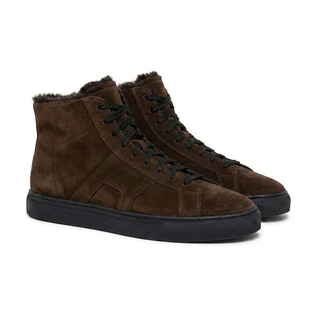 Brown Suede Wolfton Lace Fleece Lined Up High Top Sneakers - AW24