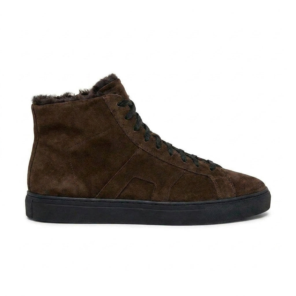 Brown Suede Wolfton Lace Fleece Lined Up High Top Sneakers - AW24