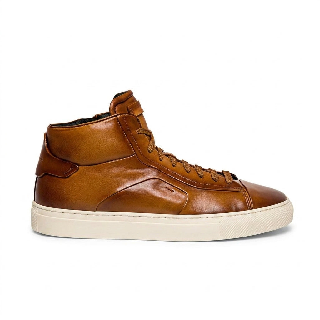 Tan Leather Estelle Lace Up High Top Sneakers - AW24