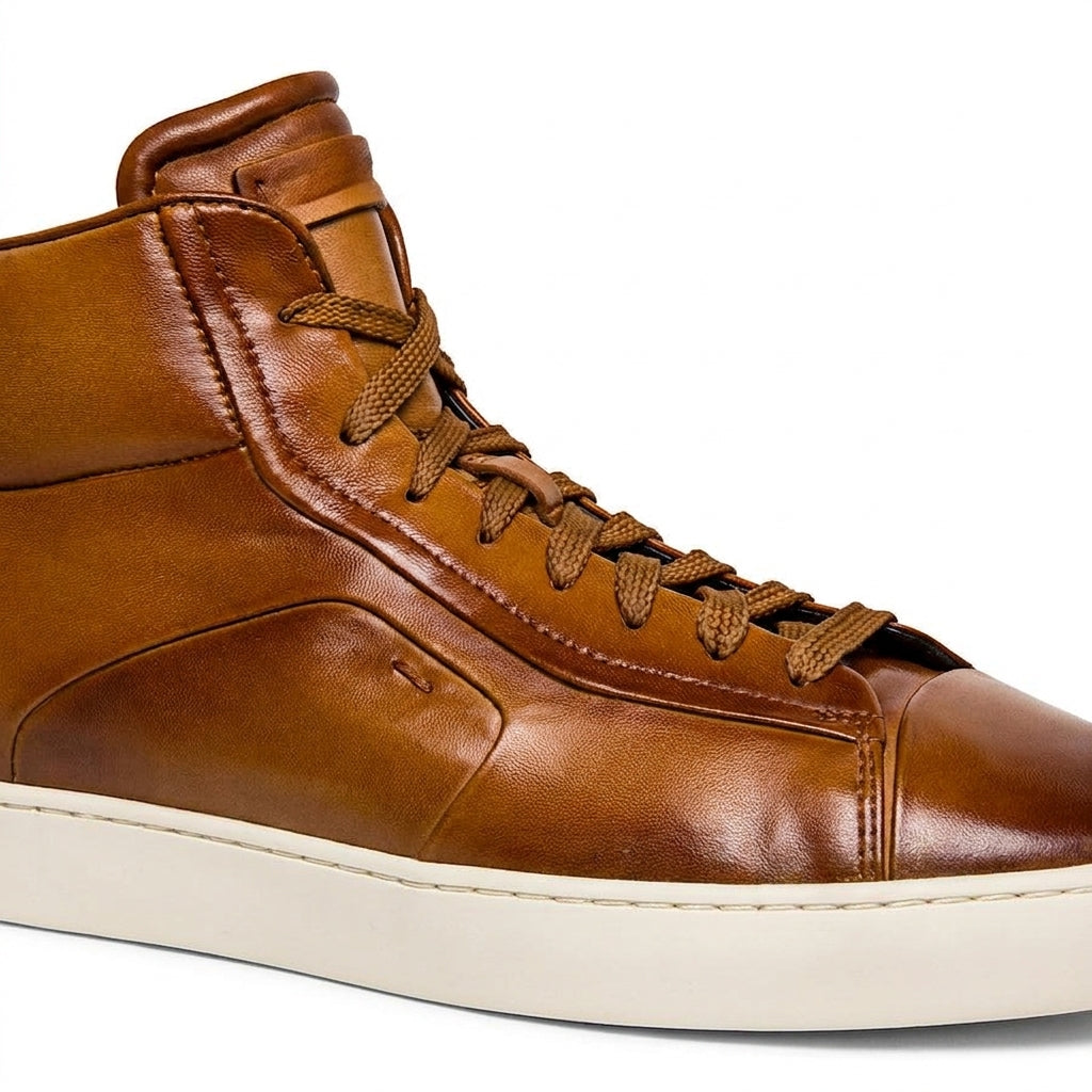 Tan Leather Estelle Lace Up High Top Sneakers - AW24