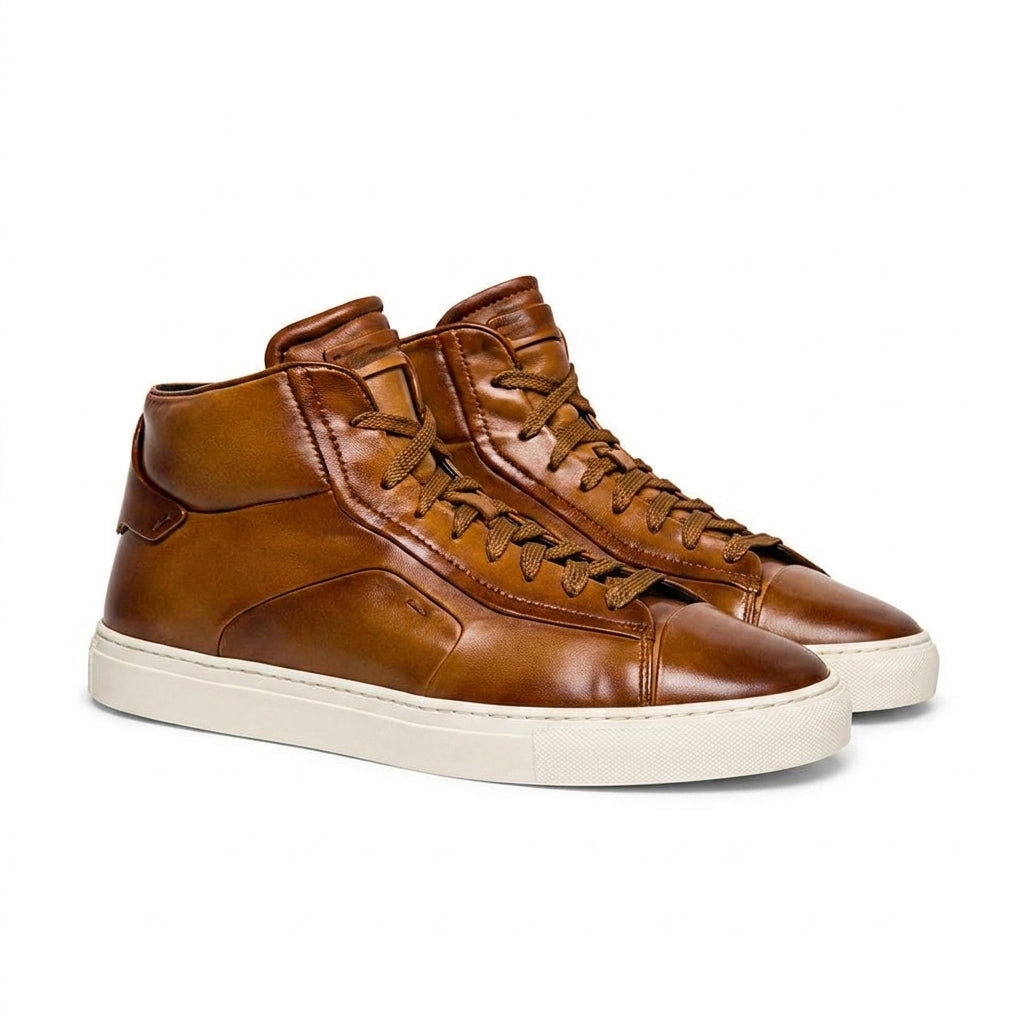 Tan Leather Estelle Lace Up High Top Sneakers - AW24