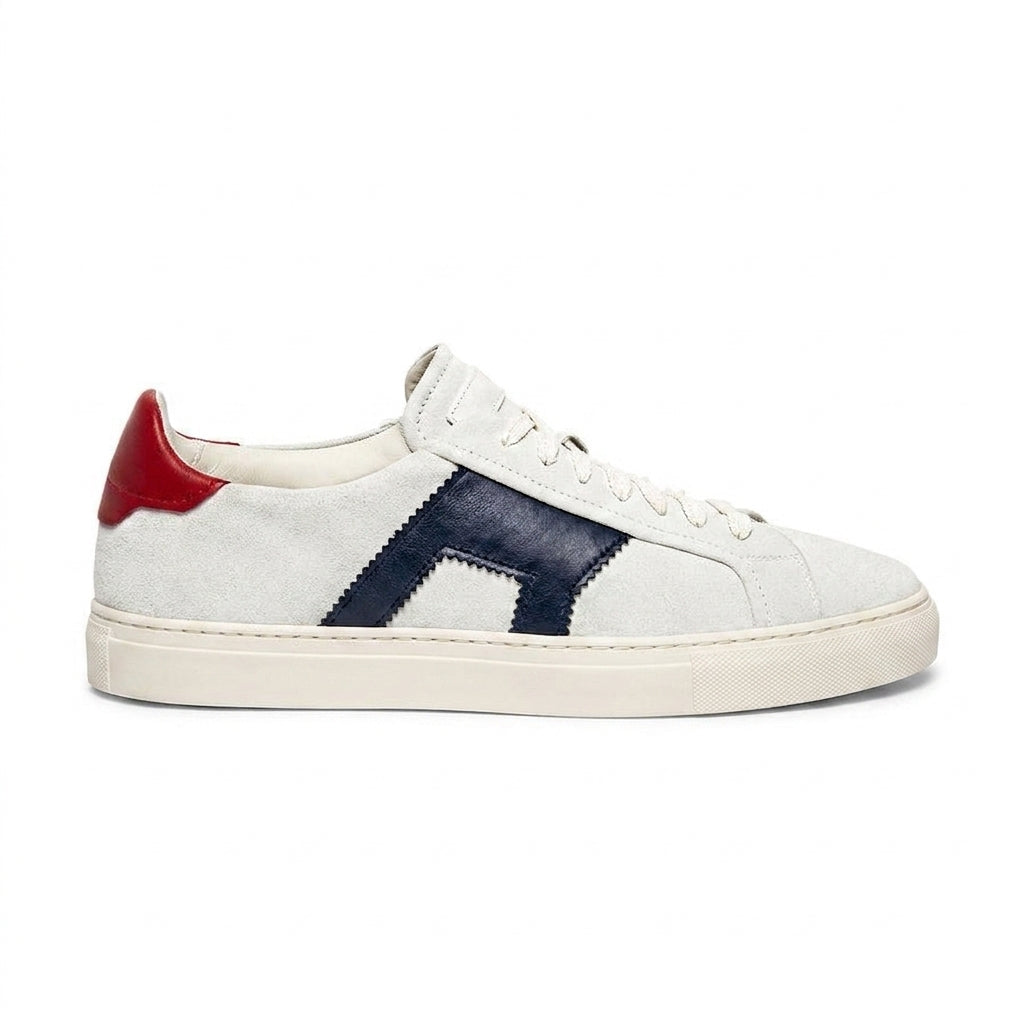 Navy Blue Red and White Leather Amelie Lace Up Sneakers - Summer 2024 Collection