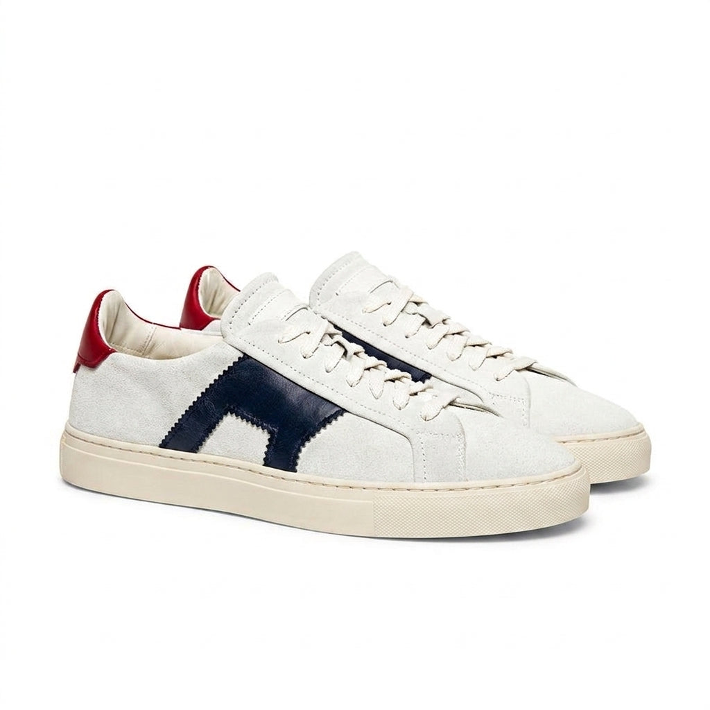Navy Blue Red and White Leather Amelie Lace Up Sneakers - Summer 2024 Collection