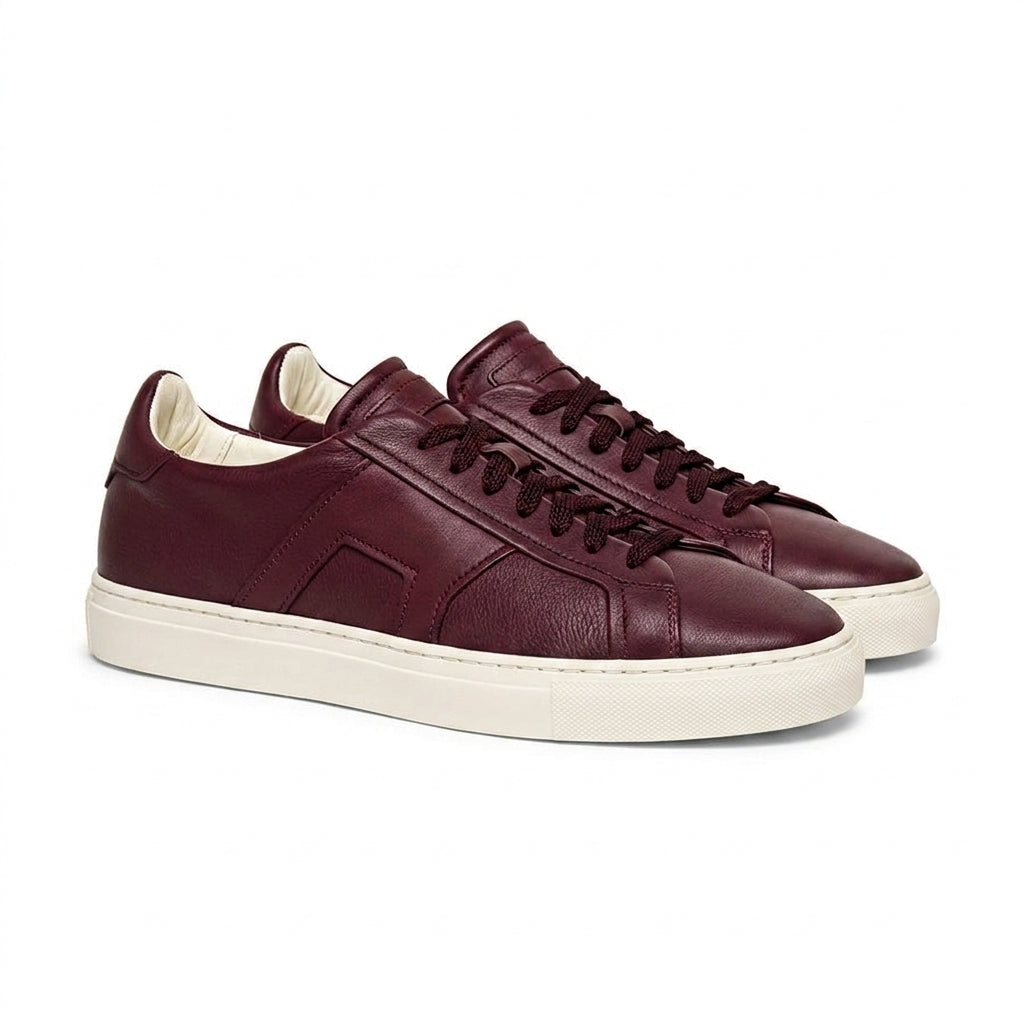 Burgundy Brown Leather Amelie Lace Up Sneakers - AW24