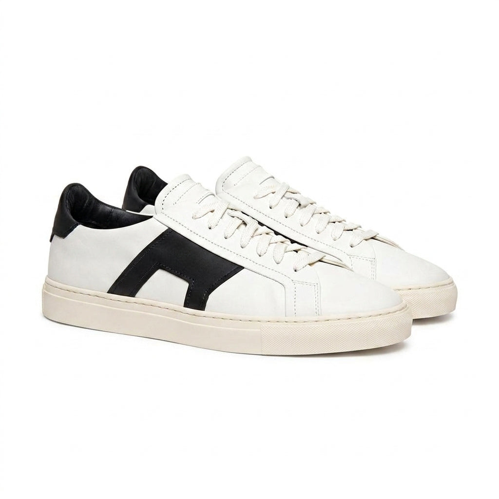 White and Black Leather Amelie Lace Up Sneakers - Summer 2024 Collection