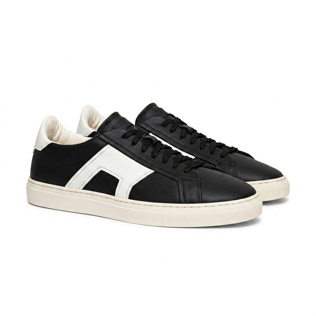 Black and White Leather Amelie Lace Up Sneakers - Summer 2024 Collection