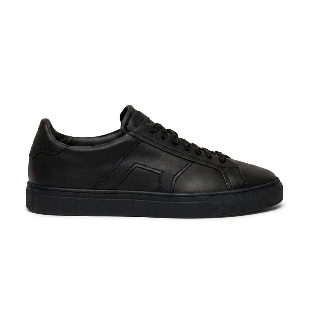 Matte Black Leather Amelie Lace Up Sneakers - AW24