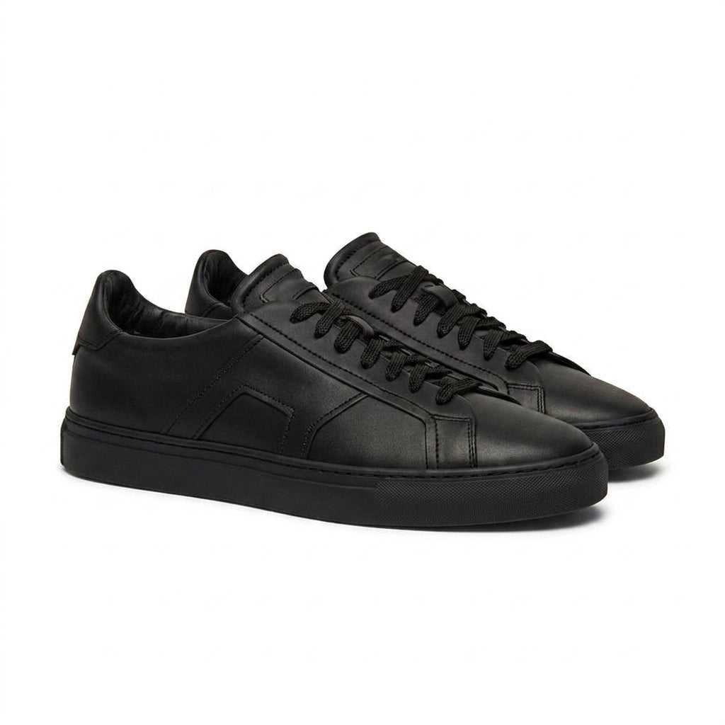Matte Black Leather Amelie Lace Up Sneakers - AW24