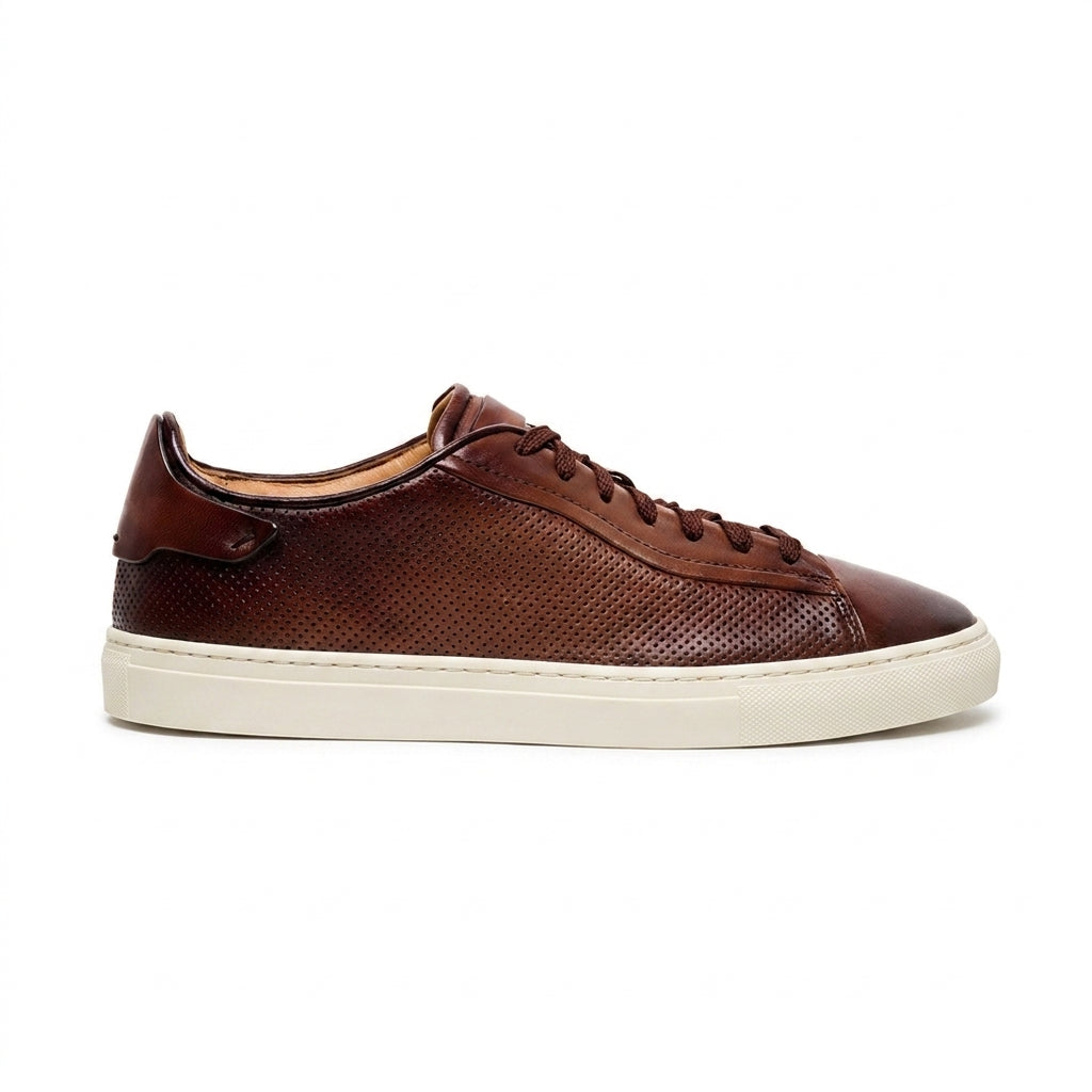 Brown Perforated Leather Antonia Lace Up Sneakers - AW24