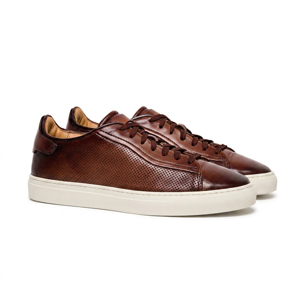 Brown Perforated Leather Antonia Lace Up Sneakers - AW24
