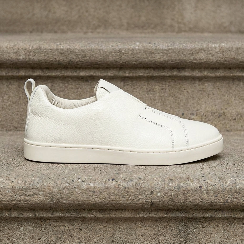 White Leather Elowen Slip On Sneakers - Summer 2024 Collection