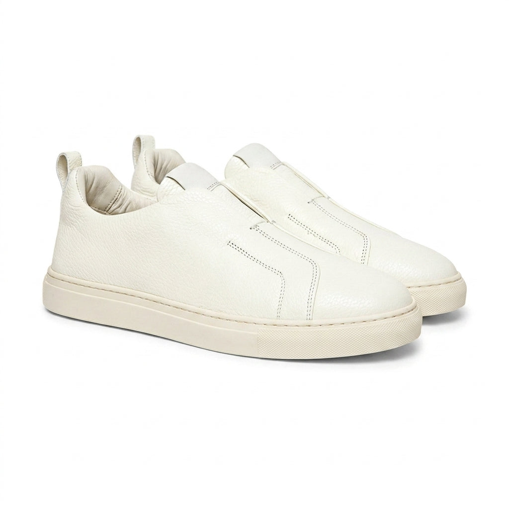 White Leather Elowen Slip On Sneakers - Summer 2024 Collection