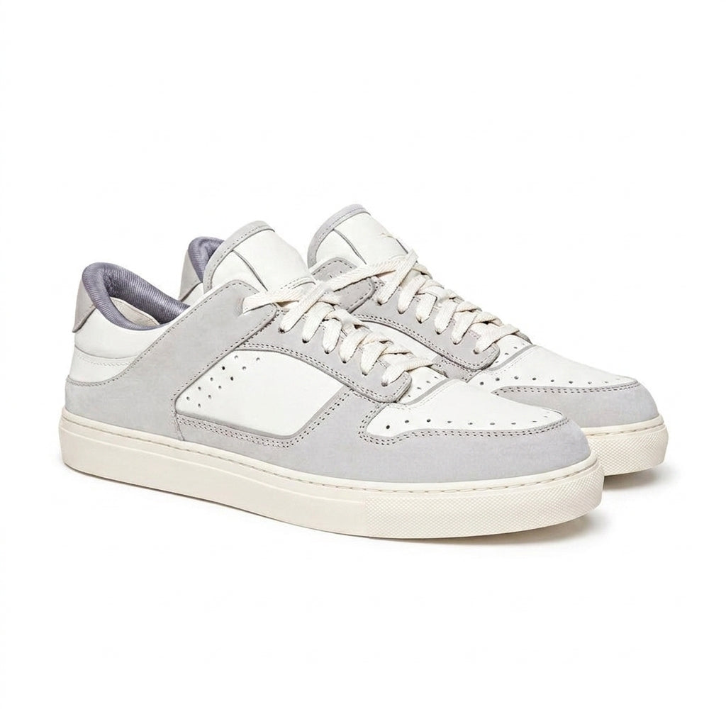 Grey and White Leather Hayden Lace Up Sneakers - Summer 2024 Collection