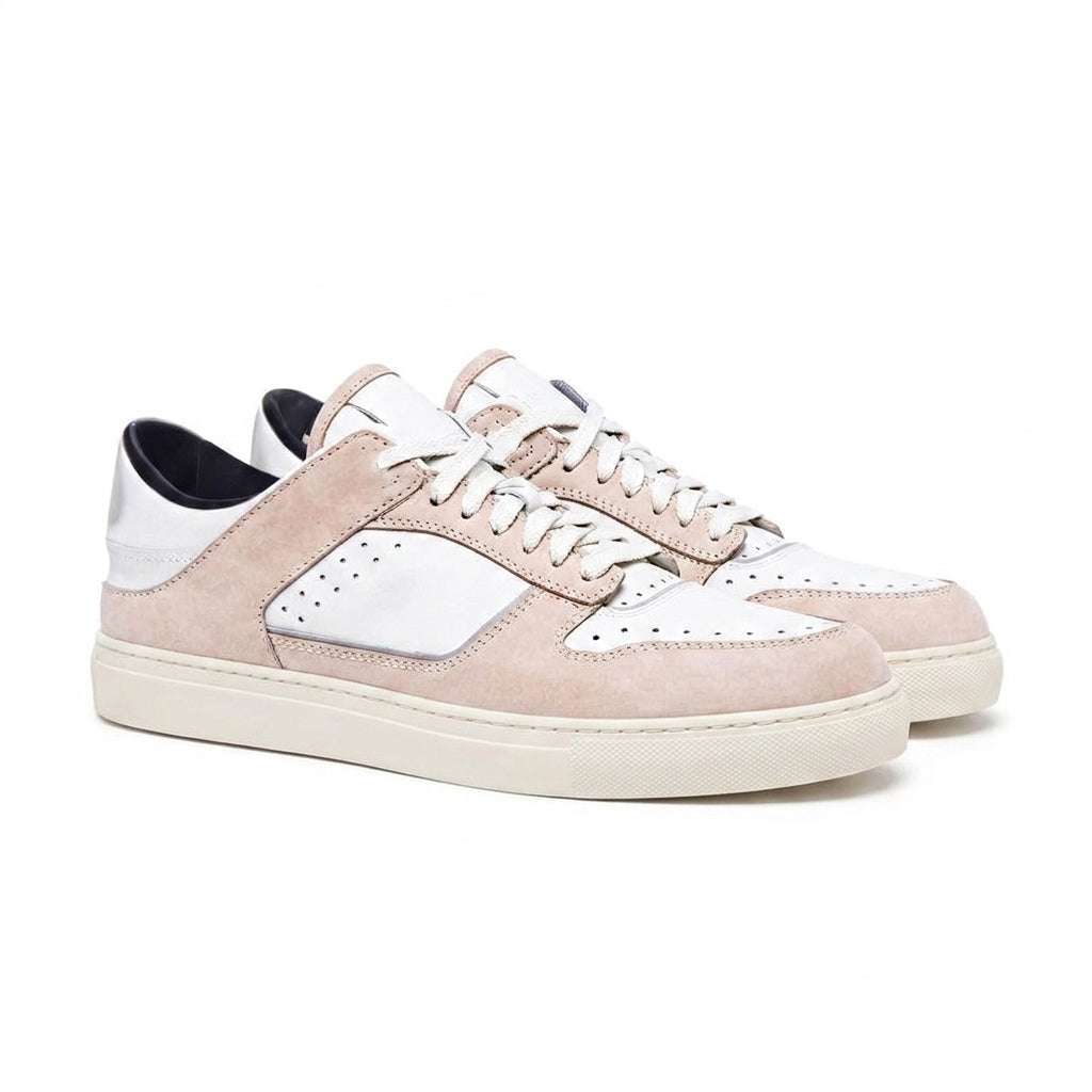 Pink and White Leather Hayden Lace Up Sneakers - Summer 2024 Collection
