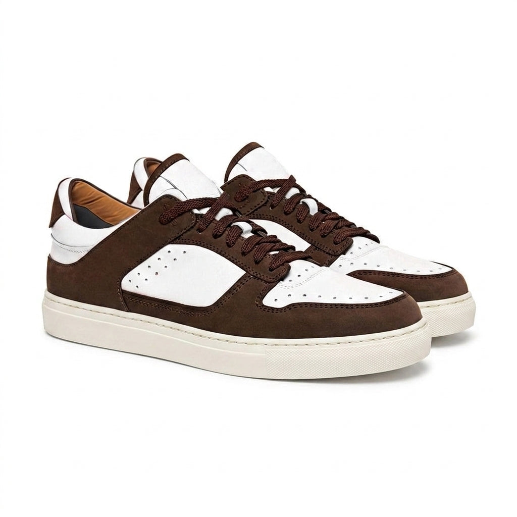White Leather and Brown Suede Hayden Lace Up Sneakers - Summer 2024 Collection