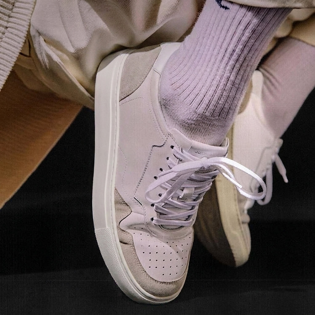 Red and White Leather and Grey Suede Carter Lace Up Sneakers - Summer 2024 Collection
