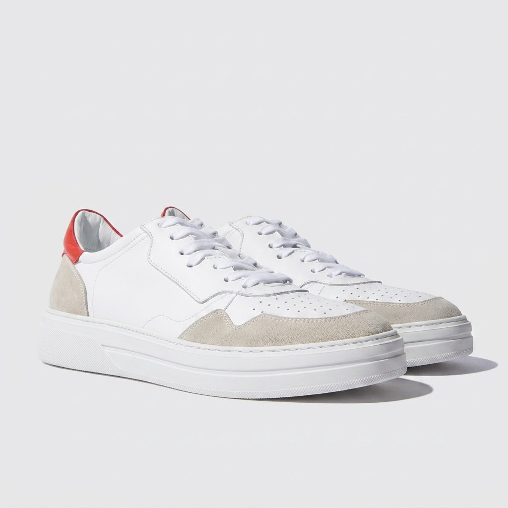 Red and White Leather and Grey Suede Carter Lace Up Sneakers - Summer 2024 Collection