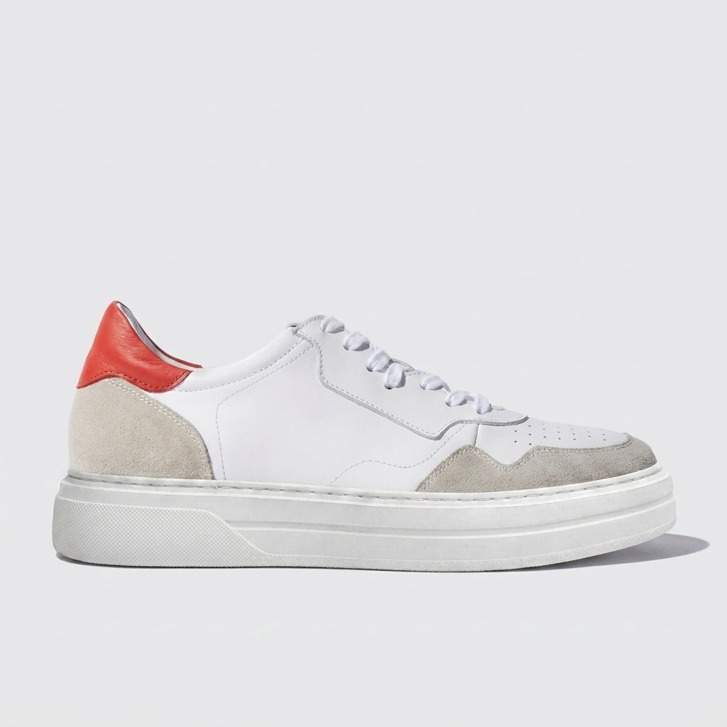 Red and White Leather and Grey Suede Carter Lace Up Sneakers - Summer 2024 Collection