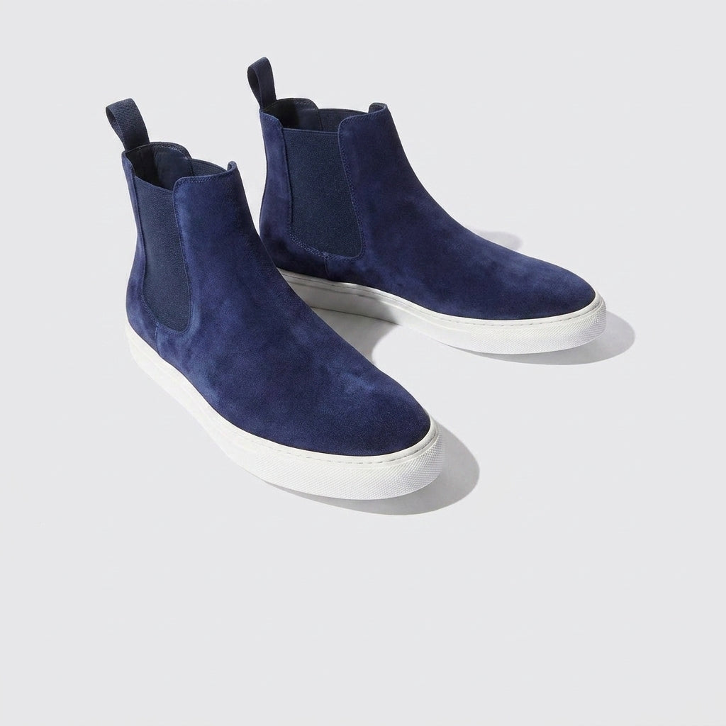 Navy Blue Suede Kevin High Top Chelsea Sneaker Boots - AW24