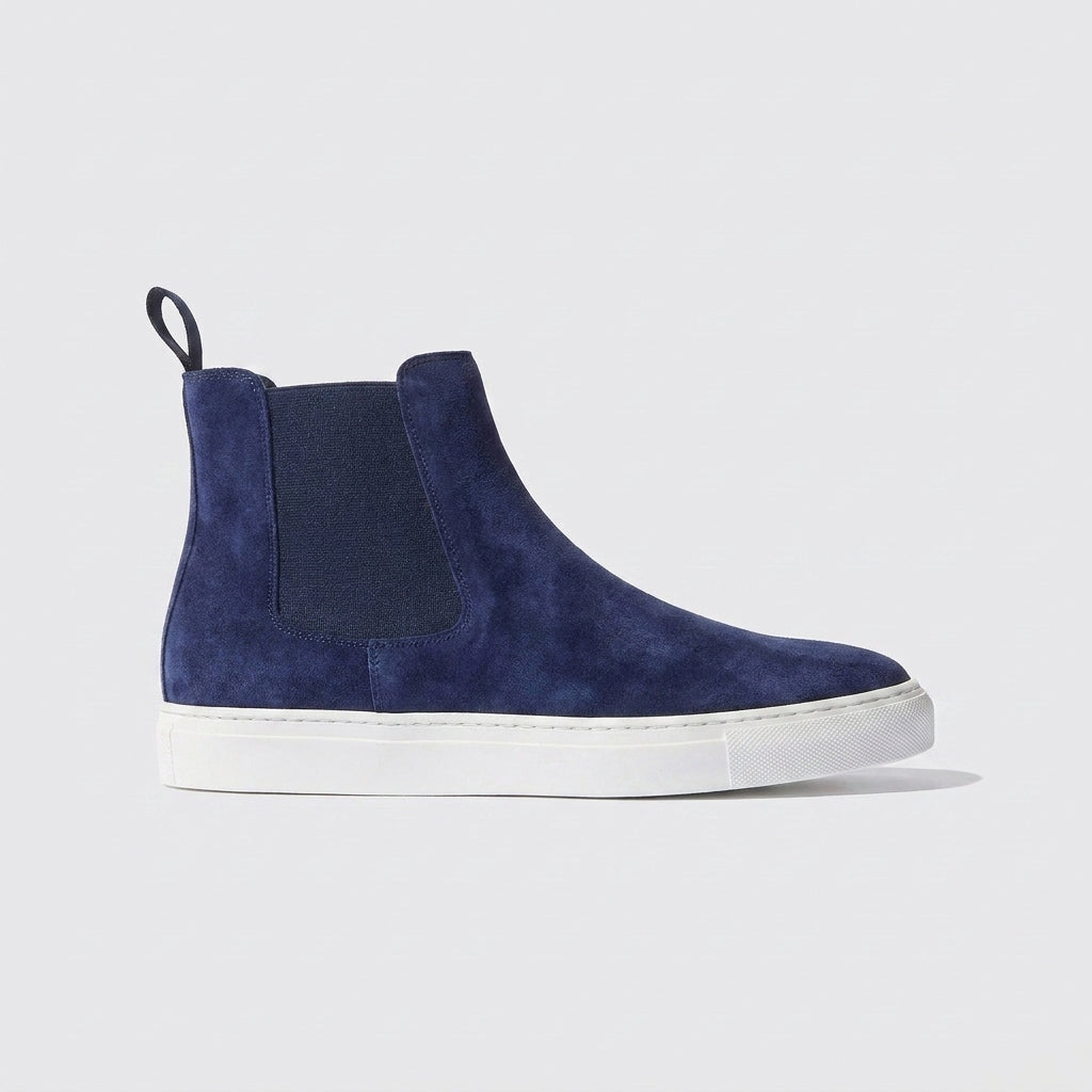 Navy Blue Suede Kevin High Top Chelsea Sneaker Boots - AW24