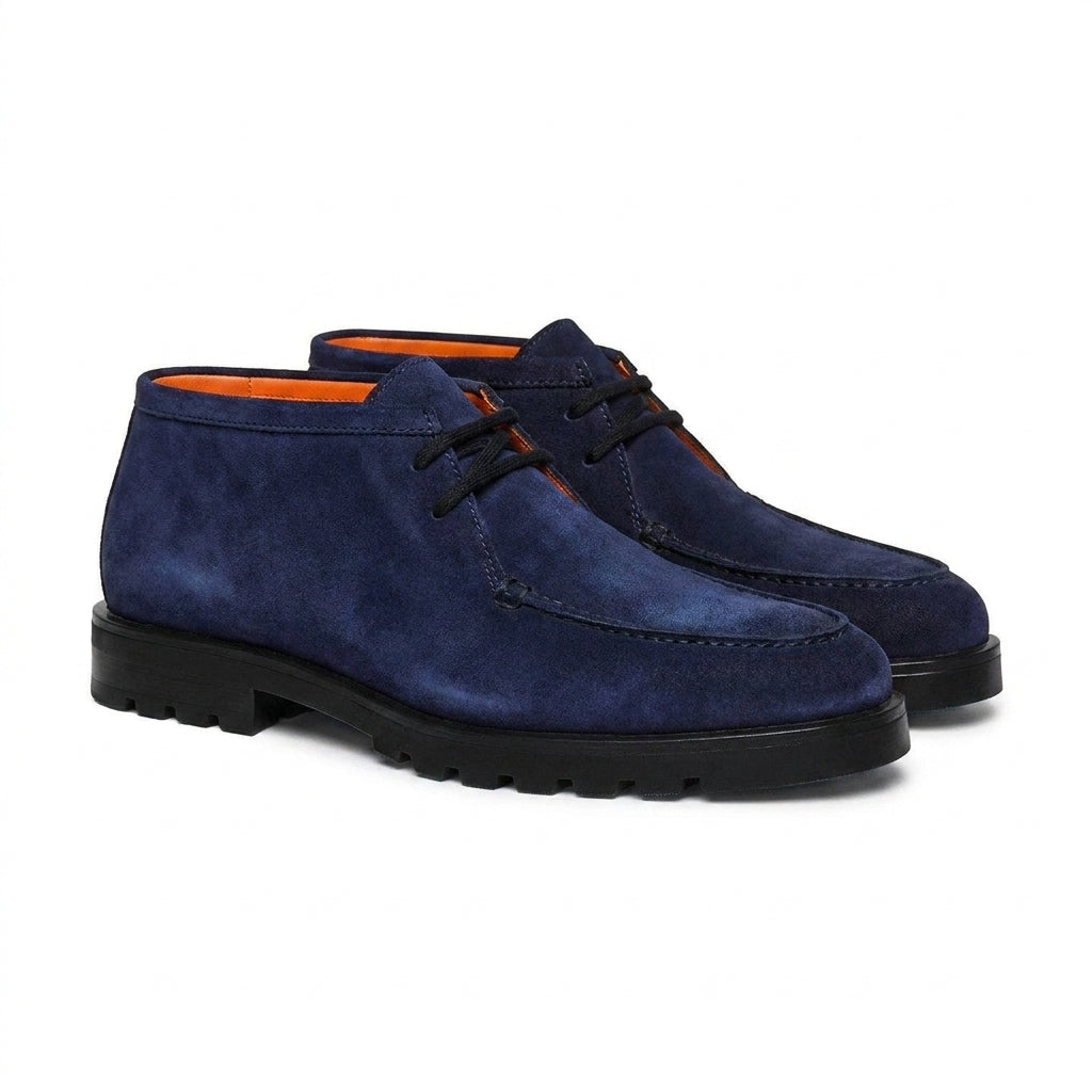 Navy Blue Nubuck Leather Shumen Chukka Chunky Boots with Track Sole - AW24 - Hiking and Trekking Boots