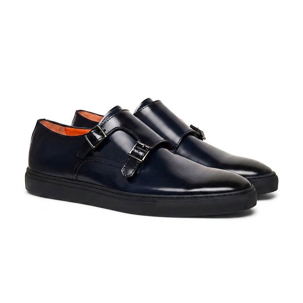 Navy Blue Leather Isadora Monk Strap Sneakers - AW24