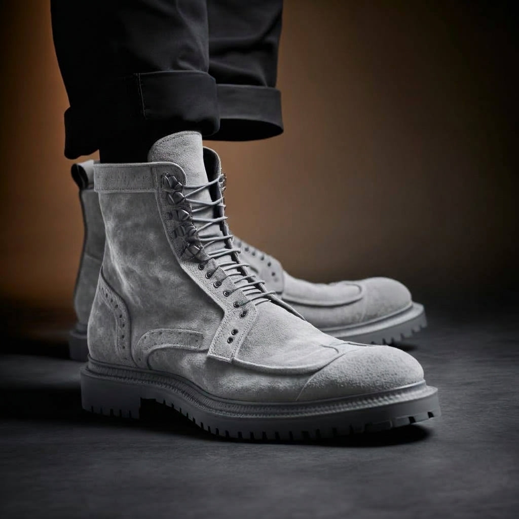 Grey Suede Brooks Chunky Hiking Combat Boots - AW24 - Hiking and Trekking Boots