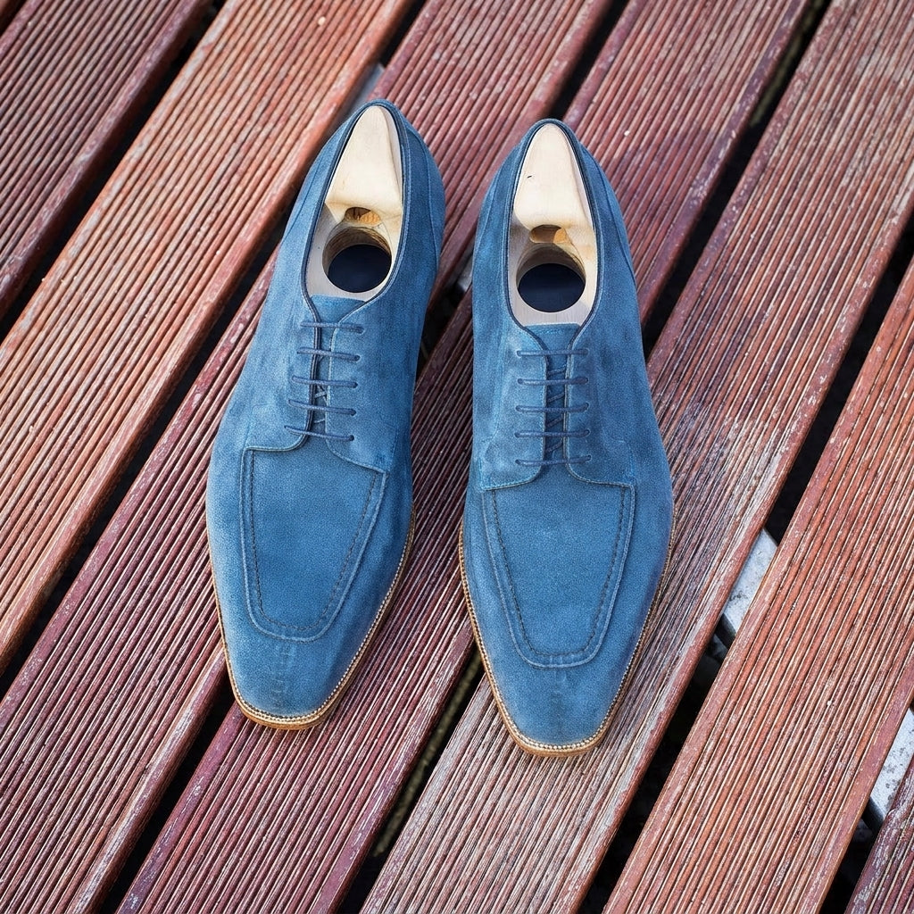 Navy Blue Suede Corsica Lace Up Derby Shoes - AW24